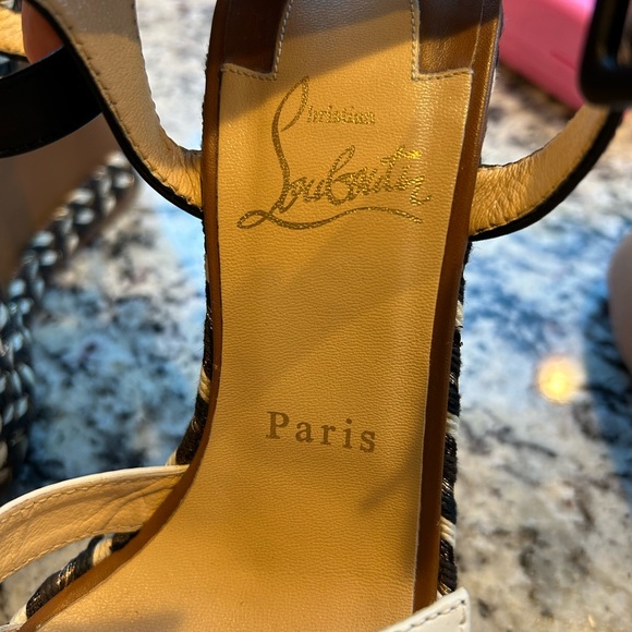 EUC Christian Louboutin wedges, size 36 (US size 6), white and black leather - Picture 4 of 10
